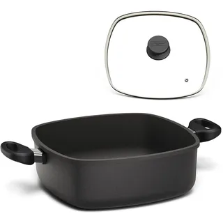 Hoffmann STONIQ Bräter 28×28 cm, 4,7 l, Aluguss, PFAS-freie IQ-SHIELD Antihaftbeschichtung, Induktionsgeeignet, Backofenfest bis 240 °C, Schmortopf (mit Deckel)