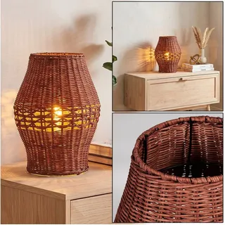 hofstein Tischleuchte Tischlampe aus Metall/Rattan in Schwarz/Braun, ohne Leuchtmittel, Tischleuchte im Boho-Design, Lichteffekt, Schalter am Kabel, 30cm, E27 schwarz