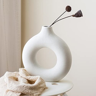 Vasen Deko, AUHOU Matt Blumenvasen aus Keramik für Wohnungsdeko Tischdecko, Trockenblumen Vasen, Beige Vase, Donut Vase, Deko Wohnzimmer, Modern Keramikvase, Deko Höhe Vasen(S New)