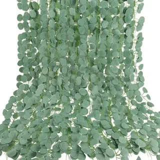 EVBOTGEE 12 Stück Eukalyptus Girlande, 2.4M Künstliche Eukalyptus Deko, Länge Gefälschte Reben für Zimmer und Garten Wand Dekoration Innen Außen Hochzeit Party Wanddekoration Balkon Dekoration