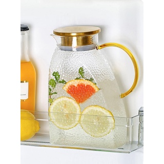 Surmounty Glas Wasserkrug 1.8L Glaskaraffe mit Deckel, Glas Eistee Krug Kühlschranktür Karaffe, Borosilikatglas Glaskanne für DIY Getränke, Früchtetee, Saft, Milch, Kaffee, Wein