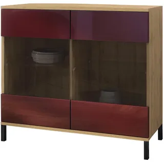Vladon Bari 92,5 x 83,5 x 35 cm Eiche Evoke / Bordeaux Hochglanz / Rot