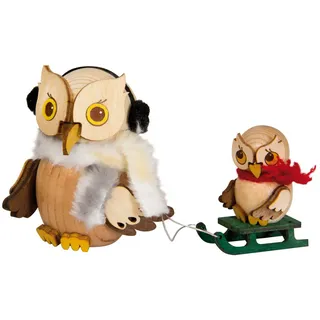 Kuhnert Weihnachtsfiguren, Mini Eule Schlittenfahrt mit Kind