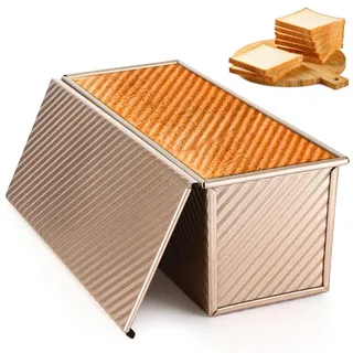 Luziyun Brotbackform aus Kohlenstoffstahl mit Deckel – Antihaft-Toastbrotform & Kastenform mit Belüftungslöchern – Ideal für Brot, Gebäck & Kuchen – 1000g Teig (2.2lb) – Für Ofen und Backautomat