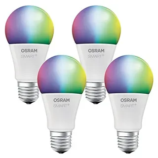 OSRAM Smart+ LED, Apple HomeKit Lampe mit E27 Sockel, RGB Farbwechsel, dimmbar, ersetzt 60W Glühbirne, warmweiß, 4er Pack