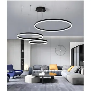 BEHWU LED Pendelleuchte Dimmbar, Wohnzimmerlamp, Moderne Ring-Hängeleuchte 3000K-6000K, Pendellampe LED Leuchtring Wohnzimmer Esszimmer Hängelampe, Aluminium Kronleuchter Mit Fernbedienung (Color : N