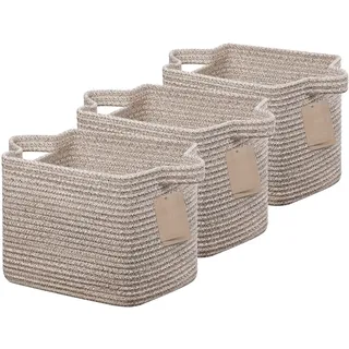 JOJOSEE Kleiner Aufbewahrungskorb, Korb Aufbewahrung, Aufbewahrungskorb Geflochten Baumwollseil für Spielzeug Kinderzimmer, Decken, Kissen, 33 x 25 x 22,5 cm (Braun, 3 Stück)
