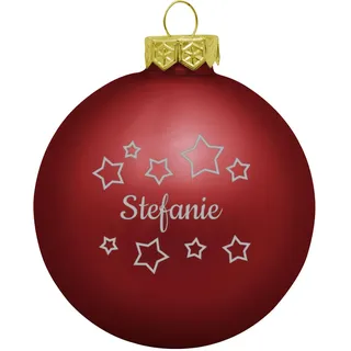 Deitert Weihnachtskugel mit Namen oder Wunschtext graviert, Ø 8cm, personalisierte Christbaumkugel aus Glas (matt), individueller Weihnachtsbaumschmuck mit Gravur, Sternen-Motiv, Rot