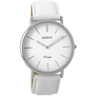 OOZOO Quarzuhr Oozoo Damen Armbanduhr weiß, Damenuhr rund, groß (ca. 40mm), Lederarmband weiß, Fashion weiß