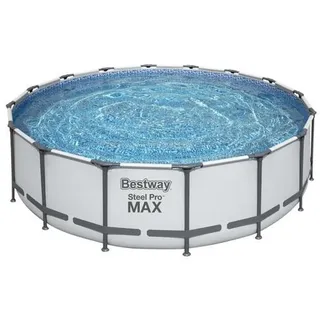 BESTWAY Steel Pro Max Frame Pool Set 488 x 122 cm lichtgrau inkl. Filterpumpe + Zubehör