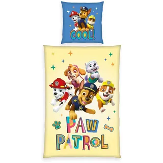 Herding Bettwäsche-Set, Paw Patrol, Kopfkissenbezug 80 x 80 cm mit Reißverschluss und Wende-Motiv, Bettbezug 135 x 200 cm, Mit Reißverschluss, 100% Baumwolle/Renforcé, Gelb