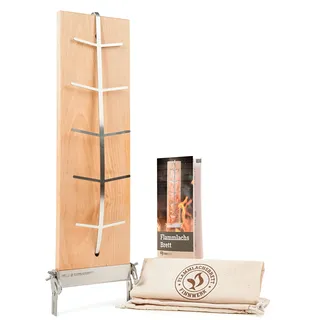 FINNWERK Flammlachsbrett - Flammlachsbretter mit Halterung aus Edelstahl - Perfekte Lachsbretter zum Grillen aus massiver Birke - Auch Ideal als Räucherbrett - Winkelsystem zur optimalen Einstellung