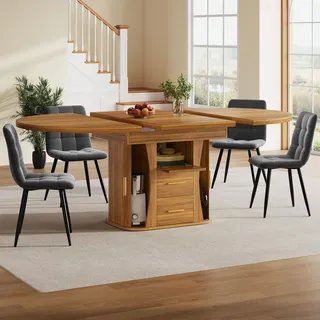 MODFU Esszimmertisch ausziehbar zu oval Küchentisch Esstisch ausziehbar mit Dreischichtige Lagerung für Wohnzimmer oder Küche Nussbaum - Braun