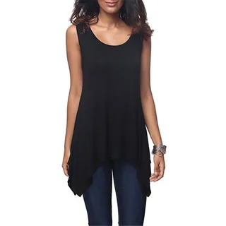 Dreamskull Damen Frauen T Shirts Oberteile Blusen Tops Tunika Tuniken Longshirt Lang Basic Rückenfrei Ärmellos Asymetrisch Baumwolle Sommer Alltag Casual Locker Lässig Stretch S-3XL - 3XL