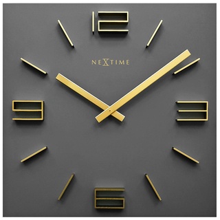 Wanduhr, Grau, Gold, Holz, 34.5x34.5x4 cm, RoHS, CE, 3D-Zahlen, Dekoration, Uhren, Wanduhren