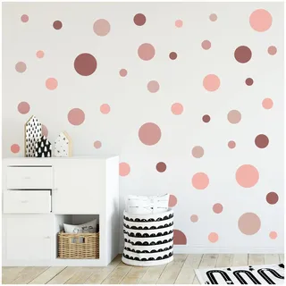 yabaduu Kreise Set 120 Stück Punkte Wandtattoo Kinderzimmer Schlafzimmer Babyzimmer Aufkleber Folie Deko Selbstklebend für Junge Mädchen Pastell Y068 (Y068-5 Rosa Pink)