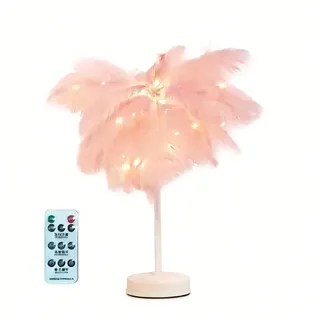 Rosa Lampe Mit Straußenfedern, Nachttischlampe, Led-tischlampe, Weihnachtsgeschenk Für Schlafzimmer Und Wohnzimmer, Tischdekoration Für Hochzeiten, Weihnachts- Und Valentinstagsdekoration