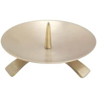 NKlaus Kerzenleuchter, Kerzenhalter mit Dorn aus Messing, Gold, 1 Stück | Massiver Dreifußleuchter in Handarbeit; Teller Ø 11,3 cm, für Kerzen bis Ø 9 cm