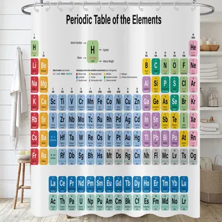 Hnmdmyi Duschvorhang Periodensystem 180x200, Bunte Wissenschaft Technologie Bildung Chemie Schule Student Badewanne Vorhang Wasserdicht Polyester Stoff Waschbar Badevorhang für Badezimmer mit Haken