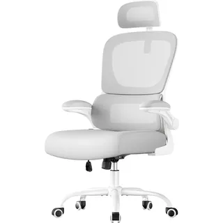 SONGMICS Bürostuhl ergonomisch, mit Netzgewebe, Lendenstütze, Armlehnen | Drehstuhl, Schreibtischstuhl, Wippfunktion, taubengrau, KIME Kollektion OBN041G01