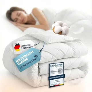 knerst Federbettdecke Winter, Wärmeklasse 5, mit 90% Federn und 10% Daunen waschbar bei 30°C, in Deutschland hergestellt, 240cmx220cm, Füllmenge ca. 3...