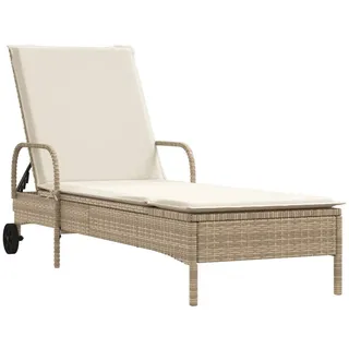 vidaXL Gartenliege Sonnenliege mit Rollen und Auflage Beige Poly Rattan, 1 St.