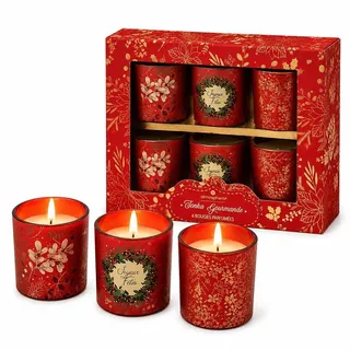 Set mit 6 Luxus-Duftkerzen im roten Glas – Weihnachts-Duftkerzen Geschenkset – Stimmungsvolle Kerzen für Weihnachtsdekoration - Rot