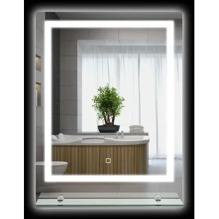 kleankin Badspiegel mit Beleuchtung Rechteckig 70 x 50 cm Transparent | Rechteckiger Wandspiegel, LED Spiegel, Touchschalter, Memory-Funktion, Lichtspiegel, Beschlagfrei, 3 Lichtfarben