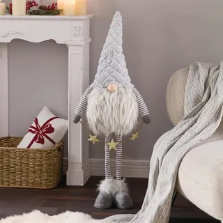 Wichtel "Stern" mit Teleskopbeinen, max. 100 cm hoch, grau, Weihnachtsfigur, Weihnachtswichtel, Dekofigur, Weihnachtsdeko