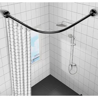 L Form Duschvorhangstange Ohne Bohren, Duschvorhangstange Gebogen Badewanne Edelstahl Duschstange, Badewanne Edelstahl multifunktionale Stretch Gardinenstange70 to 95cm x 90 to 130cm
