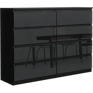meble masztalerz Kommode 120, 8 Schublade, Schwarz mit Hochglanz Fronten | Kommodenschrank 120x101, 5x39 cm, Moderne Schubladenschrank, Sideboard für Wohnzimmer, Flur & Schlafzimmer