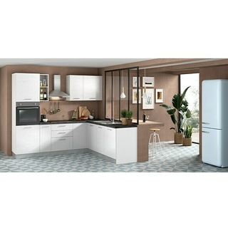 Marinelli Cucine Vormontierte Winkelküche Idra  (B x T: 250 x 225 cm, Weiß, Mit Elektrogeräten, Spüle rechts)