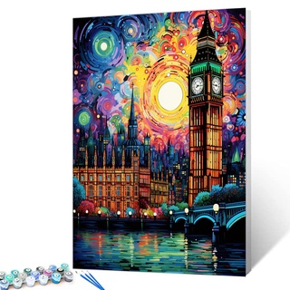 Tucocoo London Big Ben Malen nach Zahlen für Erwachsene, DIY Digitales Ölgemälde-Kits auf Leinwand mit Pinseln und Acrylpigment, Graffiti-Stadtlandschaft-Kunstwerk für Wohnkultur, 40 x 50 cm