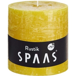 Spaas Rustic Unscented Pillar Candle Hours-Autumn Yellow Rustikale Stumpenkerze 100/100 mm, ± 75 Stunden, ohne Duft-Herbst gelb, Paraffinwachs, D x H 100 mm, 680