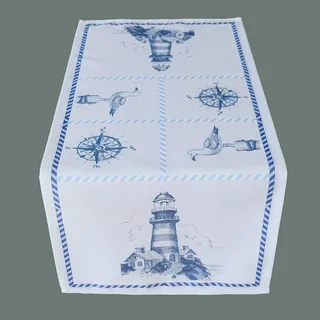 Raebel Tischwäsche mit maritimen Druckdesign, Verschiedene Größen, blau/weiß, Größe:Tischläufer 40 x 140 cm