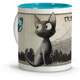 Katzentasse. Personalisierte Tasse mit Namen. Tasse Katze Jiji. Geschenk für Katzenliebhaber. Katzen Deko. Anime Merch. Anime Tasse. Kaffeetasse. Teetasse keramik 330 ml. Tasse blau