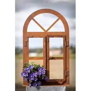 Der-Porzellan-Laden Rustikale Deko-Fenster mit Bogen, aus Metall in Edelrost-Optik 60x30 cm, ideal für Gartendeko, Landhausstil und rustikale Einrichtung