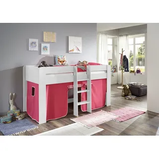 Natur24 Kinderbett Halbhochbett ANDI 90 x 200 cm Spanplatte Melamin Dekor Weiß Pink/Rosa rosa