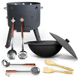 Utschak Feuerofen mit Gusseisen Topf runder Boden mit Deckel (22 L) Kazan KazanoFF, Учаг, Outdoor, Feuerschale, Camping, Kasan, Gulaschkanone Dutch Oven (Set 6)