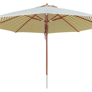 anndora® Sonnenschirm Holz 4 m rund Gartenschirm Marktschirm 400 cm - mit Winddach - Olefinstoff gestreift Grün Weiß Gelb - 4m rund