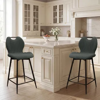 WAFTING Barhocker 360° drehbar Sitzhöhe 65 cm, 2er Set, Tinte | Fußstütze und Rückenlehne, belastbar bis 130 kg, Tragegriff, für Kücheninsel, Küchenzeile und Essecke