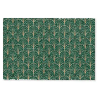 MuchoWow Fußmatte Gemustert - Grün - Gold - Symmetrisch, Rechteckig, innen Schmutzmatte, Tür, Teppichmatte, Sauberlaufmatte 90x60 cm grün 90 cm x 60 cm