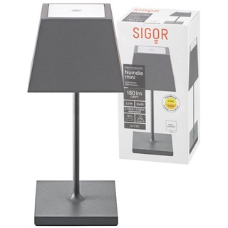 SIGOR LED Tischleuchte Eckige Akku-Tischlampe Nuindie Mini, LED fest integriert, Warmweiß, Extra Warmweiß, kabellose Tischleuchte, 25x10.5x10 cm grau