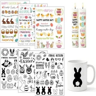 YUNNINGMENG Ostern Wassertransfer-Aufkleber, 6 Blätter Wasserschiebefolie | Ostern Motive für Kerzen, Tassen, Glas. KEIN selbstklebender Aufkleber, DIY Dekoration für Osterparty, Ostergeschenke