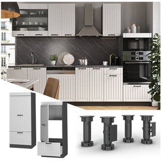 Vicco Mikrowellenumbauschrank Küchenschrank Küchenmöbel Fame-Line Landhaus Anthrazit Weiß 60 cm Küche Einbauküche Blende Hochschrank Schublade Mikrowelle Backofen Küchenzeile