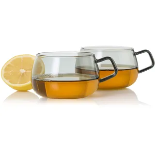 AdHoc TK62 Set aus zwei Glas-Tassen mit Griff YUNA 400 ml | Premium Tee-Tassen aus Borosilikatglas | mundgeblasene Unikate im skandinavischen Design | ideal auch als große Kaffee-Tassen