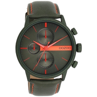 Oozoo Herrenuhr C11227 Grün-Orangerot Lederband 45 mm