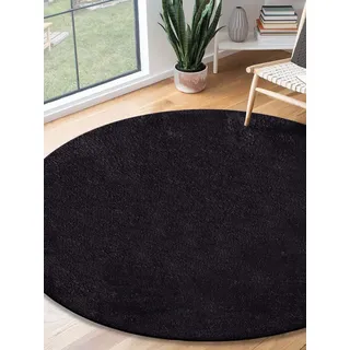 the carpet Teppich kuschelig & Super Soft, Anti-Rutsch Unterseite, rund, Höhe: 16 mm, Waschbar bis 30 Grad, Felloptik, Wohnzimmer Teppich, Kundenliebling schwarz rund | Ø 120 cm x 16 mm