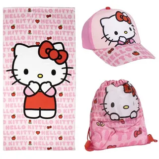 Cerda Handtuch Set Hello Kitty Kinderhandtücher im praktischen Beutel rosa