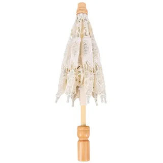 Beiger Spitzenregenschirm aus Baumwolle für Hochzeit und Bühne | Fotografie Brautzubehör, Dekorativer Bastelschirm in Größe L, Western Damen Design